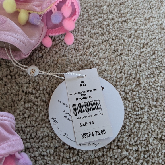NEW PQ Kids Pink Pom Pom Bikini Size 14 - Picture 6 of 8